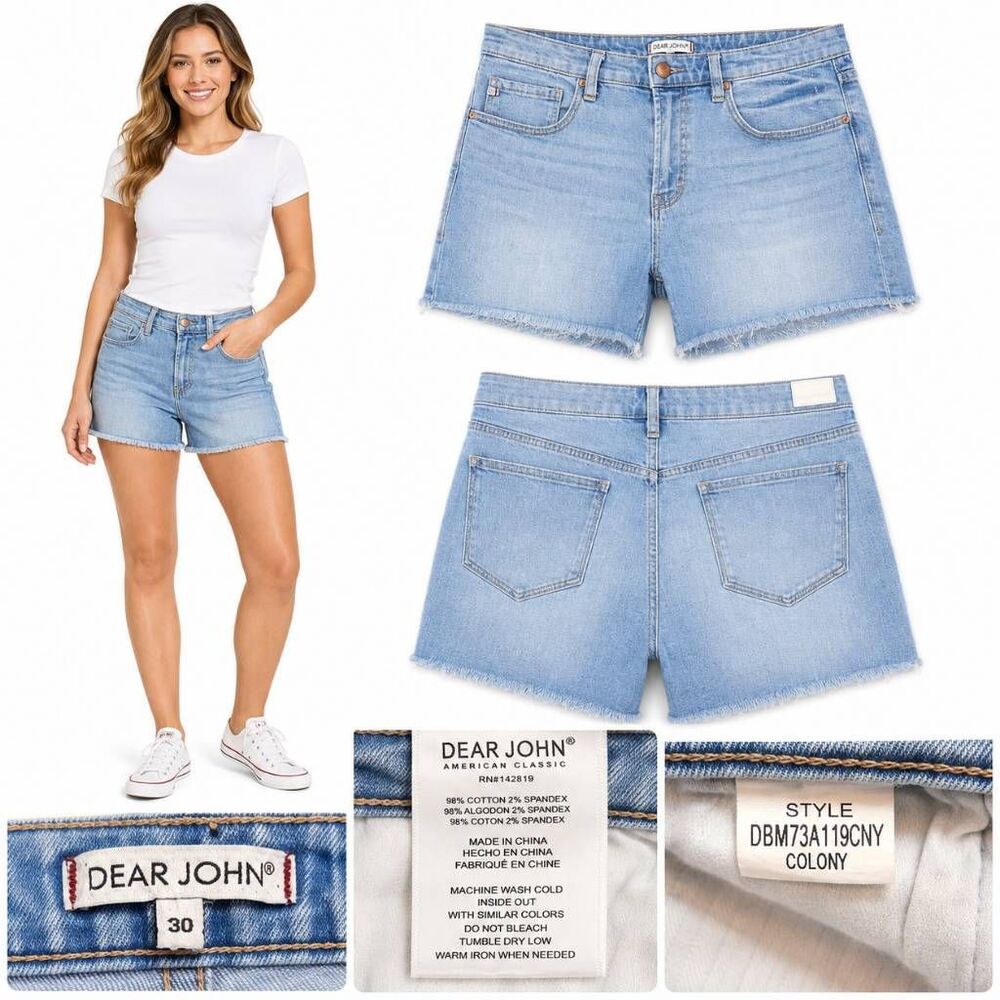 Dear John Size 30 Light Wash Raw Hem Denim Shorts